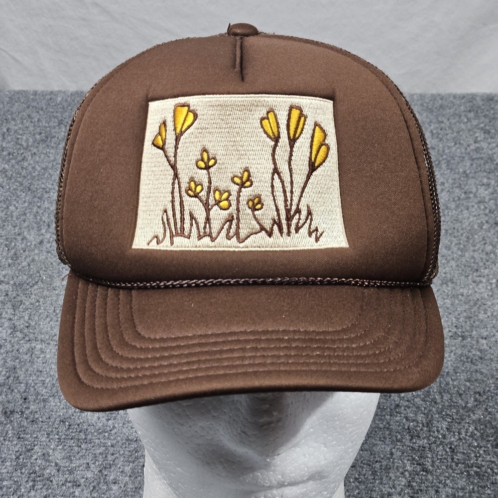 Mr‎ Natural Trucker Hat Brown Floral Patch Boho Artwear Outdoors Cottage Earthy